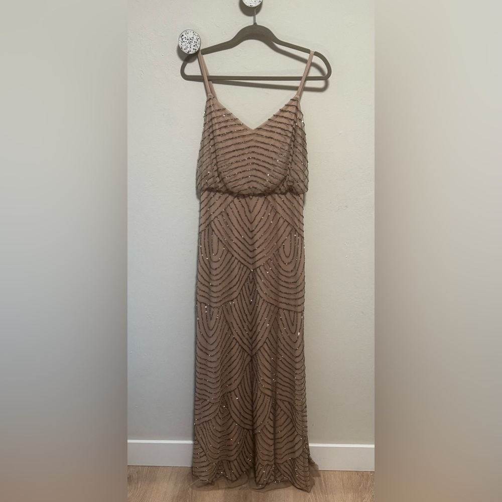 Adrianna Papell Brown Beaded Maxi Dress